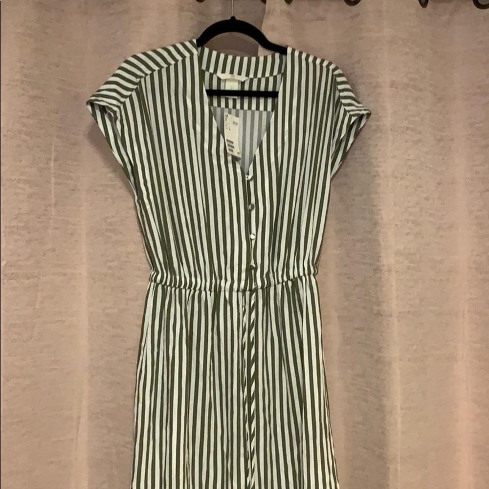 Green and White Stripped Dress
